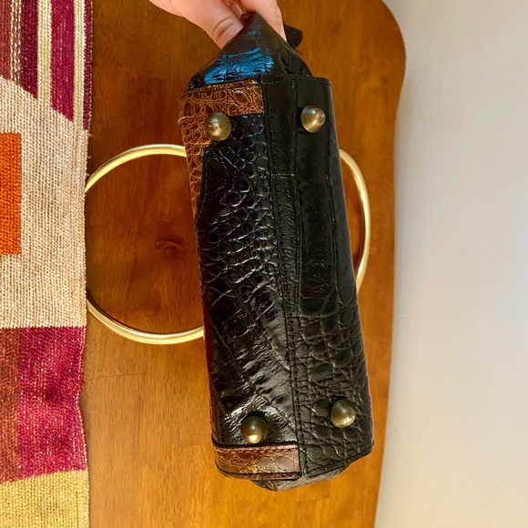 Vintage Faux Croc Handbag Gold Ring Handles - Picture 8 of 9